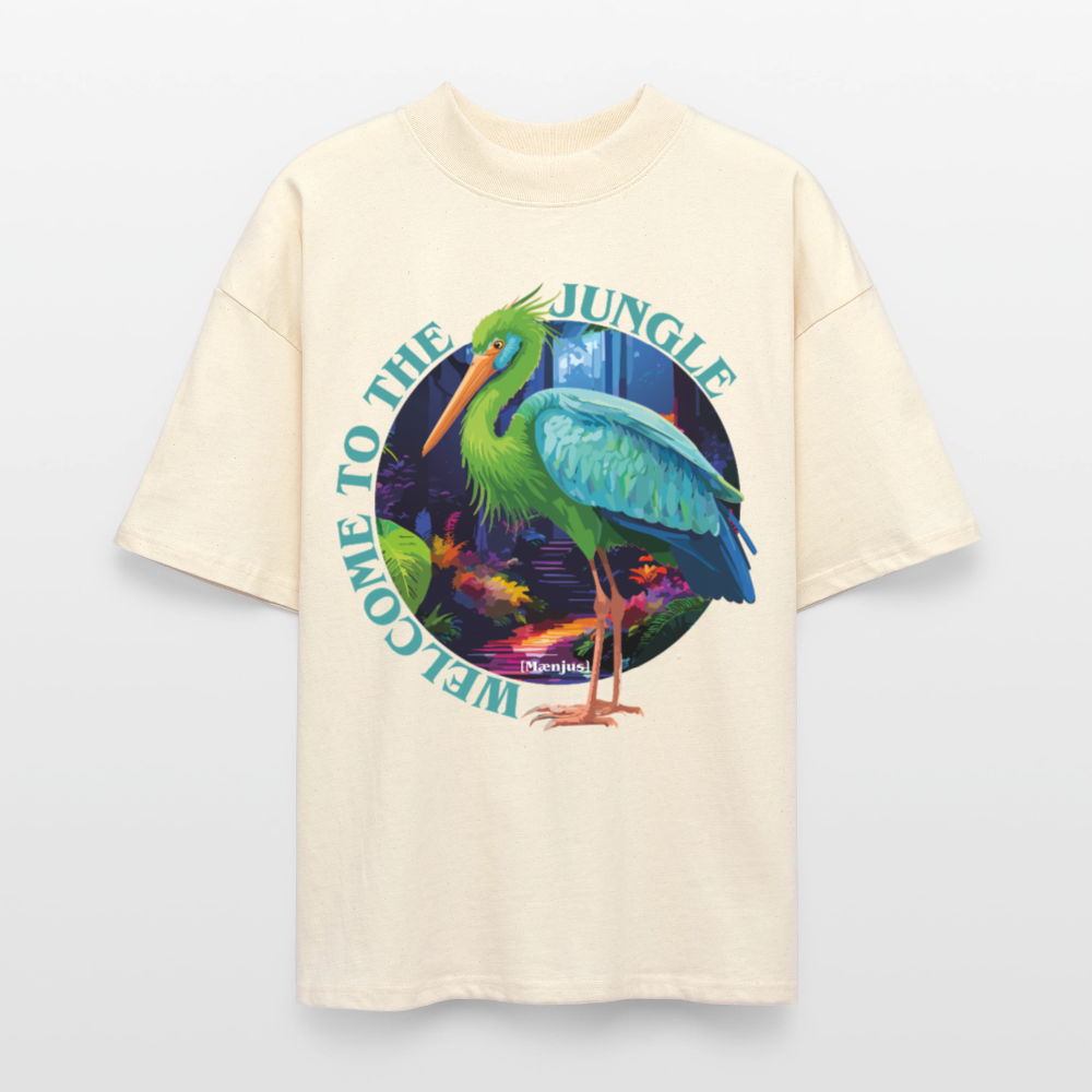 Oversized Unisex T-Shirt mit WELCOME TO THE JUNGLE PRINT - Weißgrau