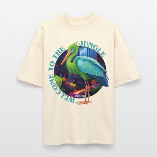 Oversized Unisex T-Shirt mit WELCOME TO THE JUNGLE PRINT - Weißgrau