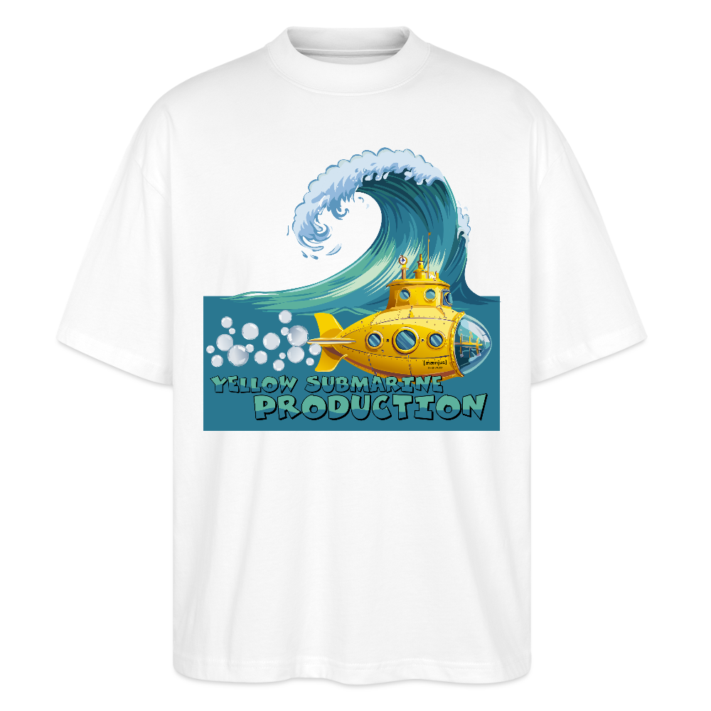 Oversized Unisex Bio T-Shirt mit YELLOW SUBMARINE PRODUCTION PRINT Vorderseite - Weiß