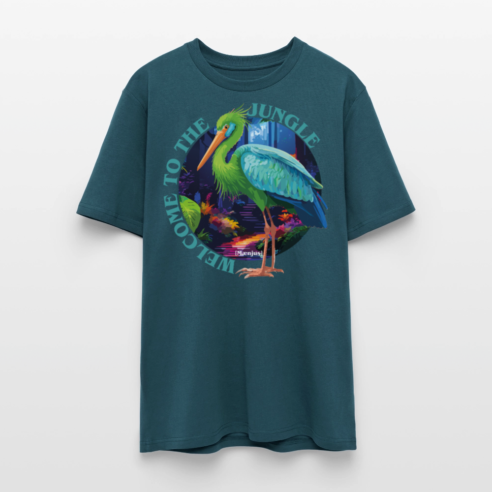 Unisex Bio-T-Shirt mit WELCOME TO THE JUNGLE PRINT Vorderseite - Dunkles Petrol