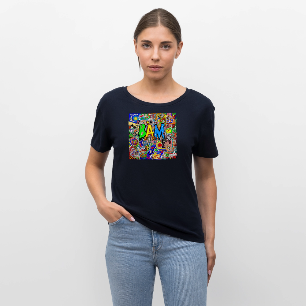 Relaxed Rundhals Frauen Bio-T-Shirt mit BÄM PRINT - Navy