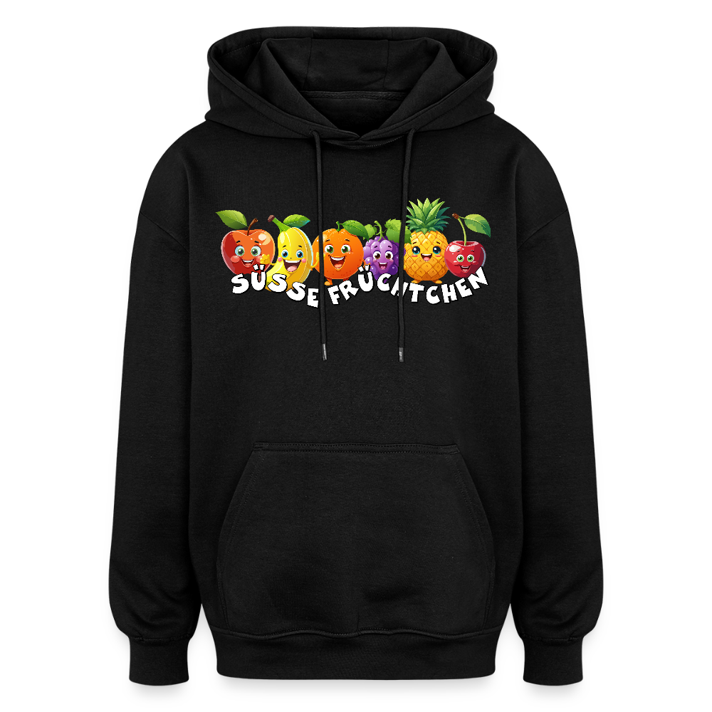 Oversized Unisex Hoodie mit SÜSSE FRÜCHTCHEN PRINT - Schwarz