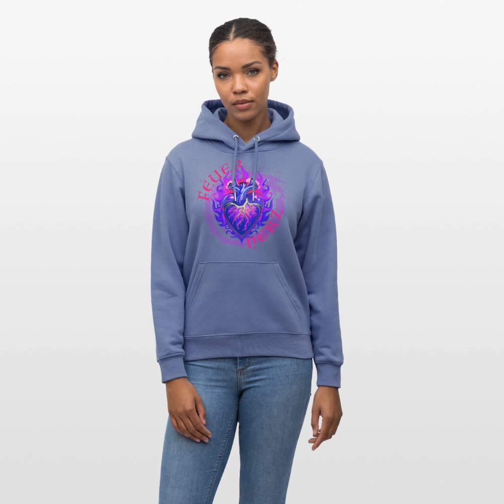 Unisex Bio-Hoodie mit FEUERHERZ LILA PRINT - Blau