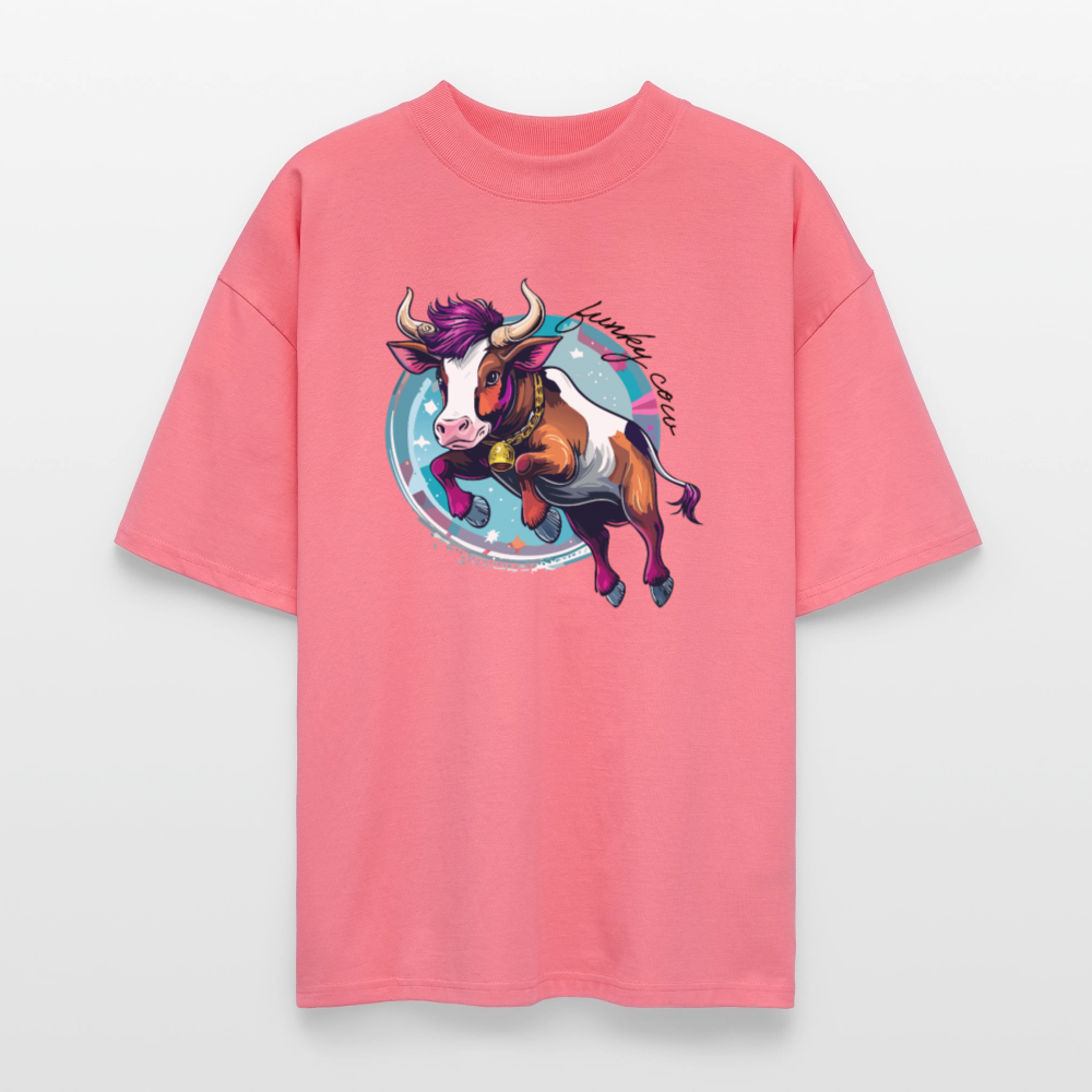Oversized Unisex T-Shirt mit FUNKY COW PRINT - Pink
