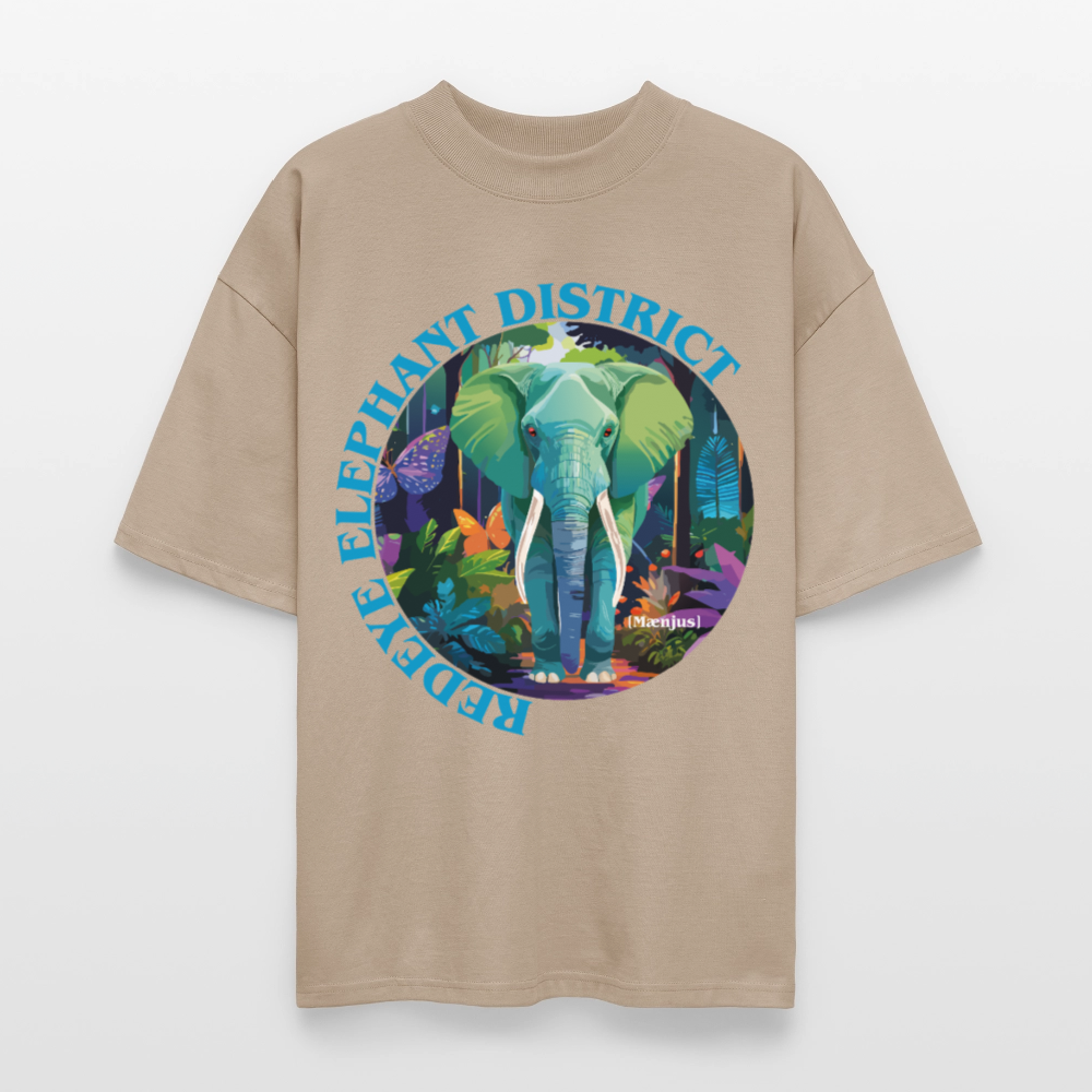 Oversized Unisex T-Shirt mit REDEYE ELEPHANT DISTRICT PRINT Vorderseite - Steingrau