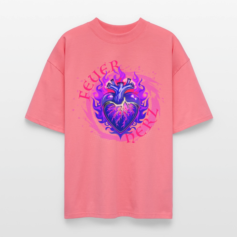 Oversized Unisex Bio T-Shirt mit FEUERHERZ LILA PRINT - Pink