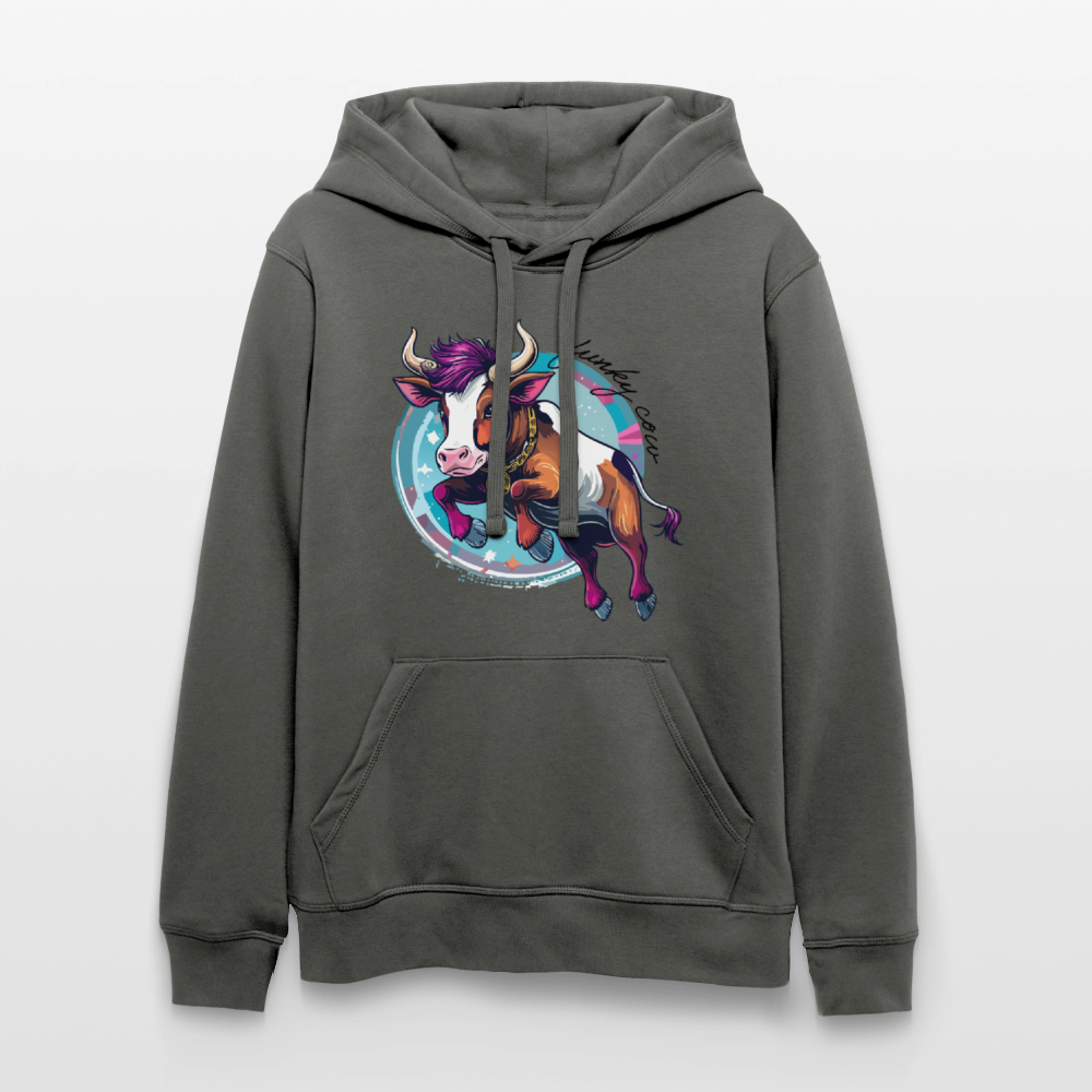 Unisex Bio-Hoodie mit FUNKY COW PRINT Vorderseite - Anthrazit