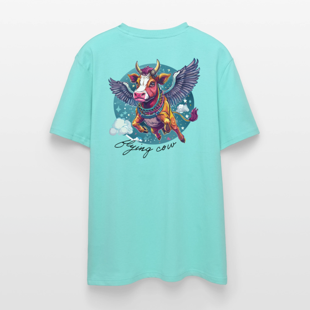 Unisex Bio-T-Shirt mit Flying Cow Print Rückseite - Poolblau