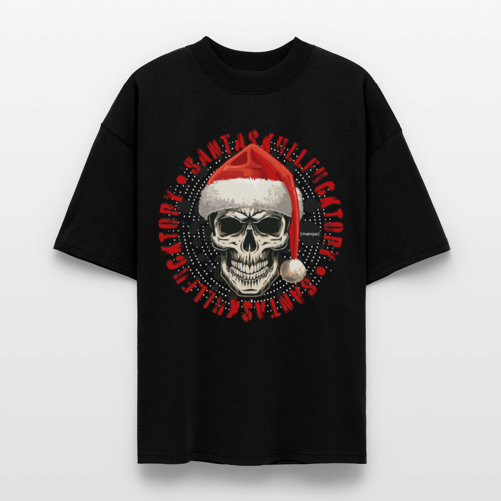Oversized Unisex Bio T-Shirt mit SANTASKULL FUCKTORY PRINT - Schwarz