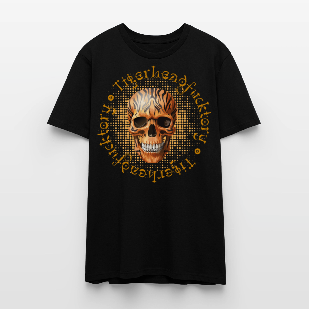 Unisex T-Shirt mit TIGERHEAD SKULL PRINT Vorderseite - Schwarz