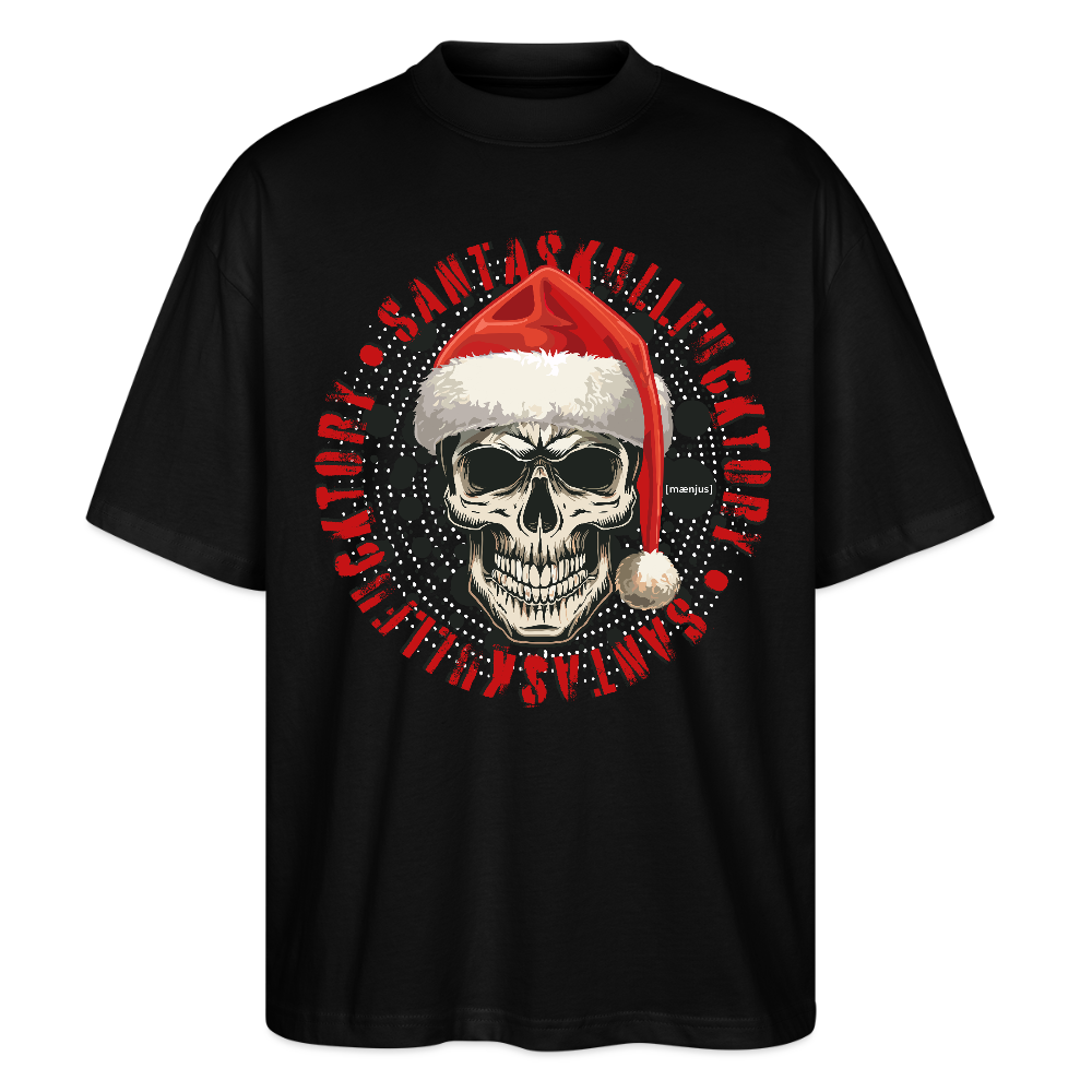 Oversized Unisex Bio T-Shirt mit SANTASKULL FUCKTORY PRINT - Schwarz