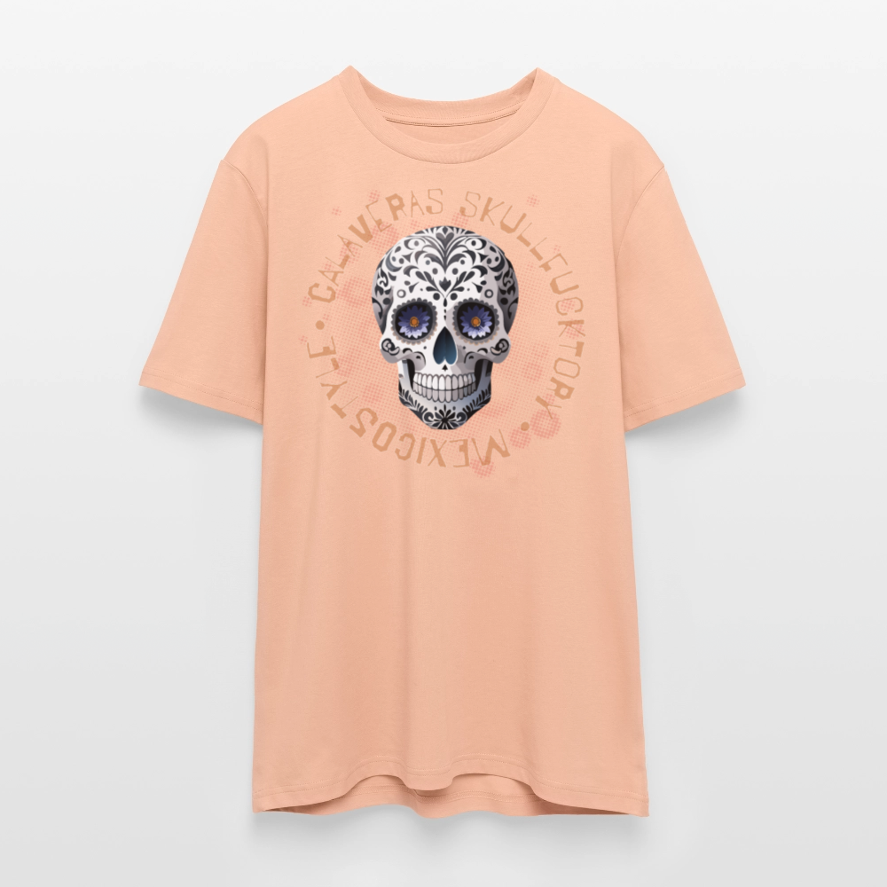 Unisex Bio-T-Shirt mit CALAVERAS SKULL PRINT Vorderseite - Pfirsich