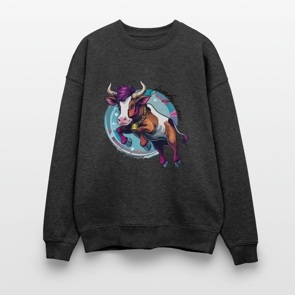 Unisex Oversize Pullover mit FUNKY COW PRINT - Dunkelgrau meliert
