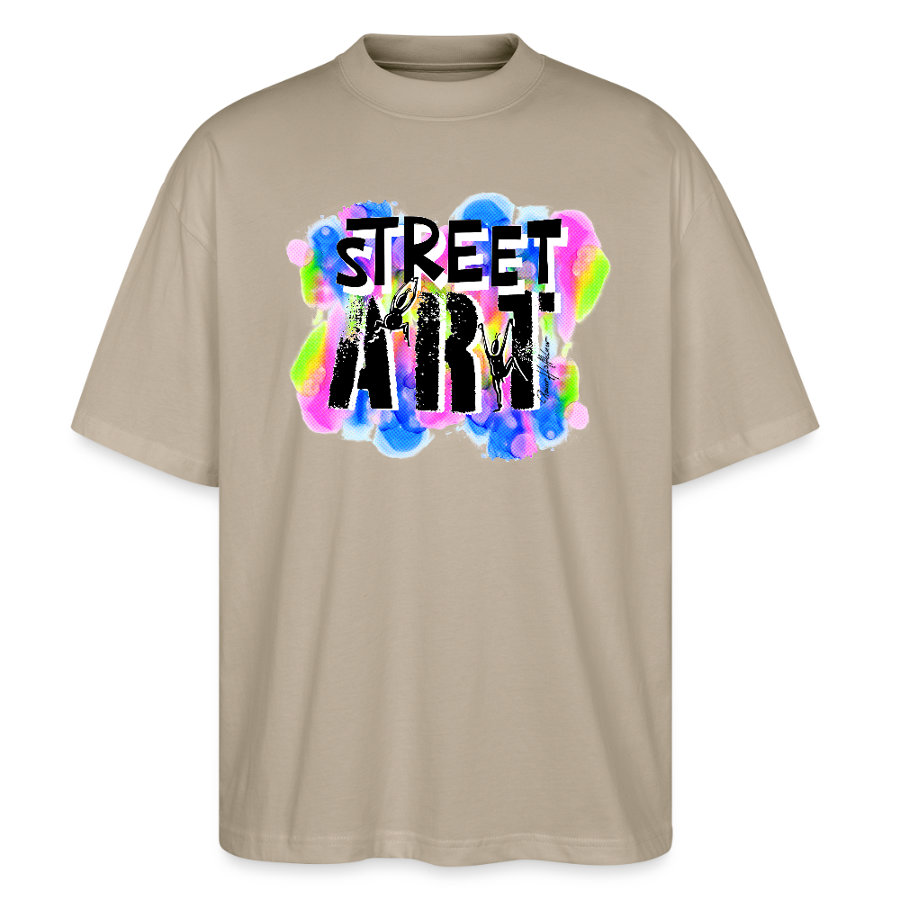 Oversized Unisex Bio T-Shirt mit STREET ART PRINT - Steingrau