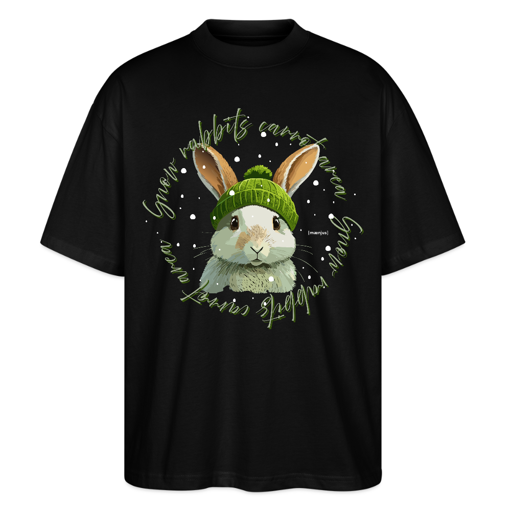 Oversized Unisex Bio T-Shirt mit SNOW RABBITS CARROT AREA PRINT - Schwarz