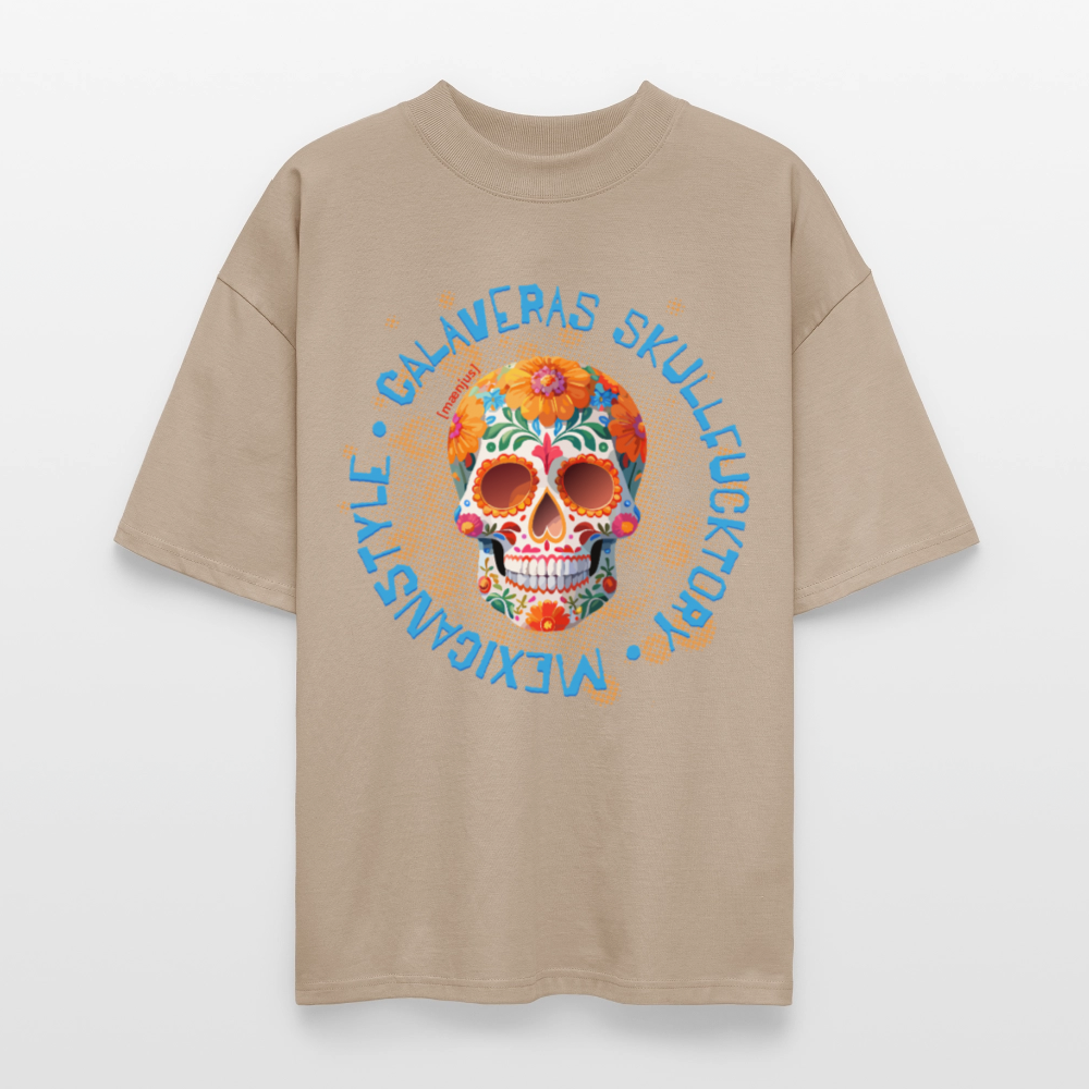 Oversized Unisex T-Shirt mit CALAVERAS SKULLPRINT - Steingrau