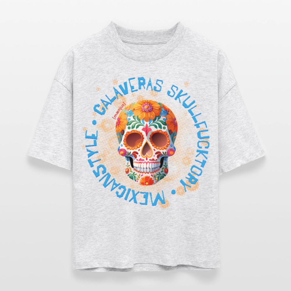 Frauen Boxy Bio-T-Shirt mit CALAVERAS SKULL PRINT - Weiß meliert