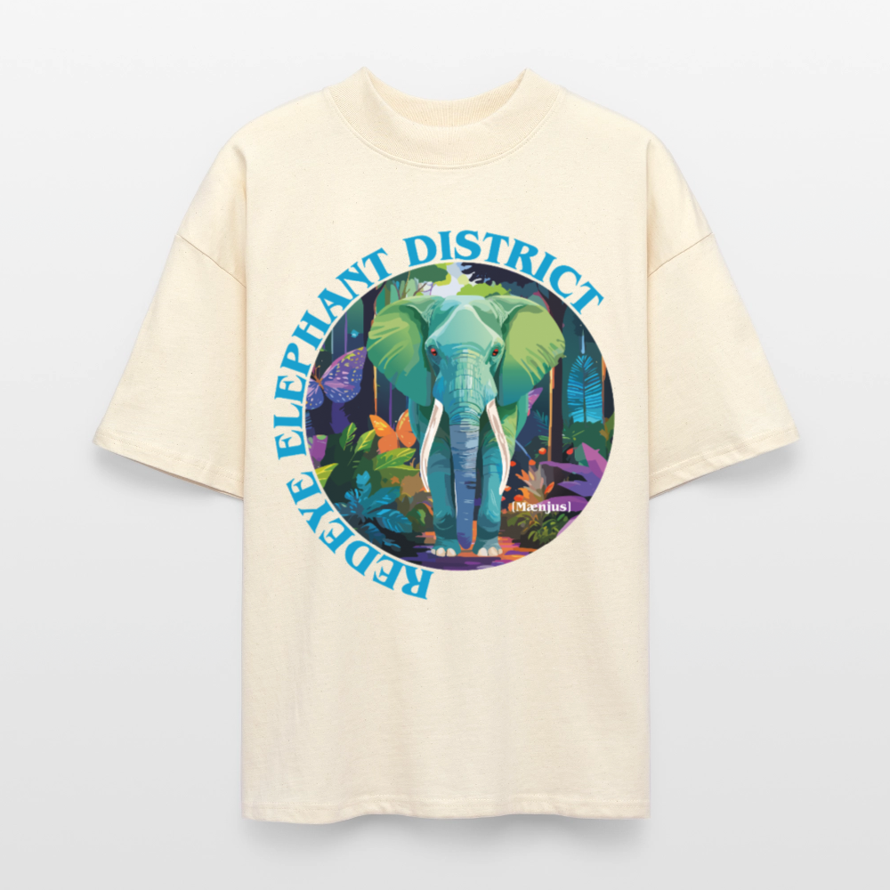 Oversized Unisex T-Shirt mit REDEYE ELEPHANT DISTRICT PRINT Vorderseite - Weißgrau