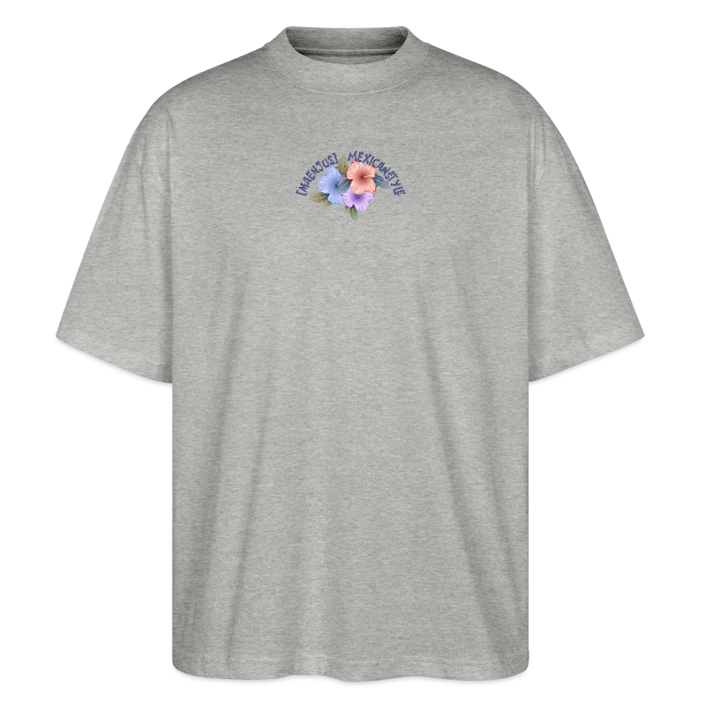 Oversized Unisex T-Shirt mit MAENJUS MEXICANSTYLE PRINT Vorder- und Rückseite - Grau meliert
