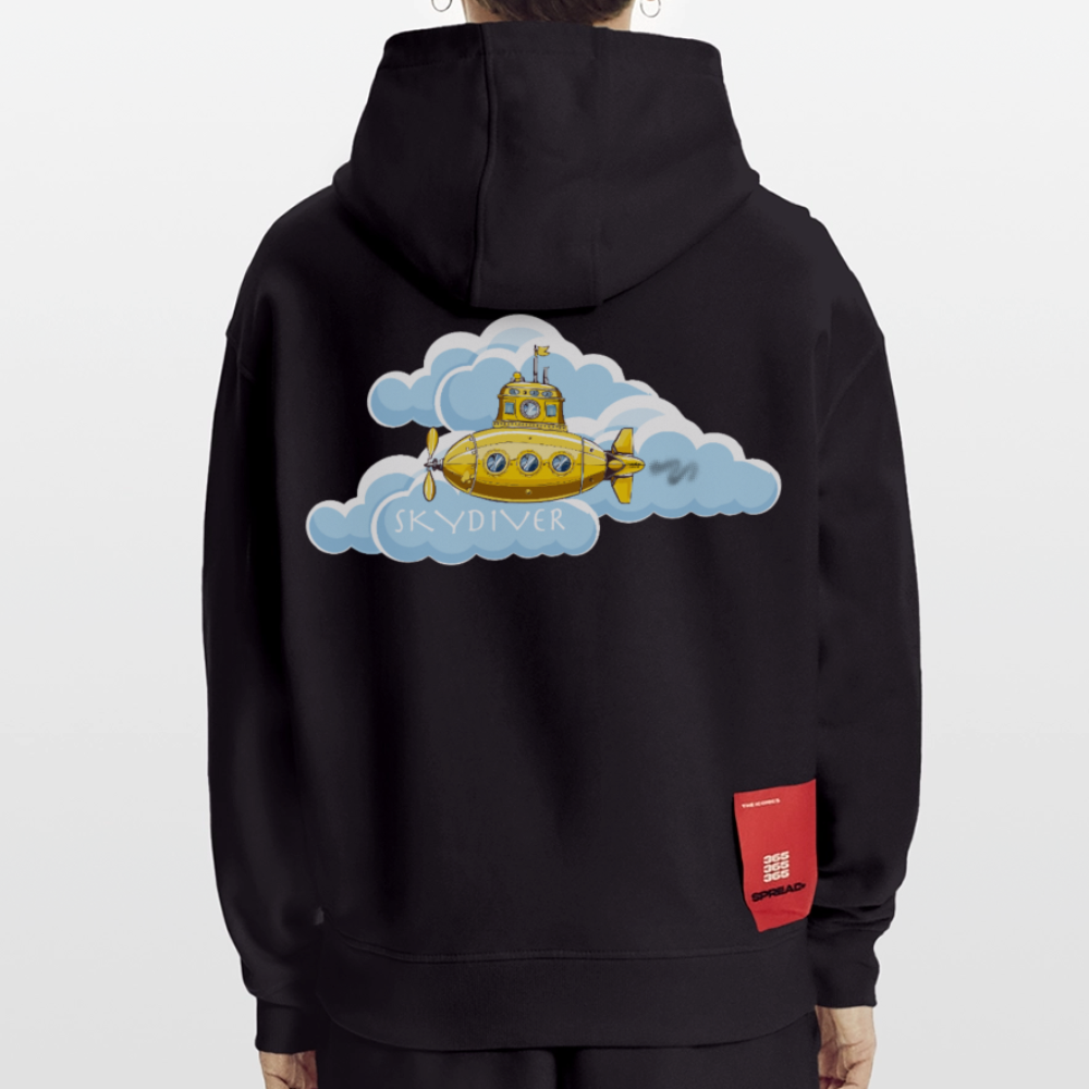 Heavyweight Oversized Organic Hoodie mit SKYDIVER PRINT - SOLID BLACK