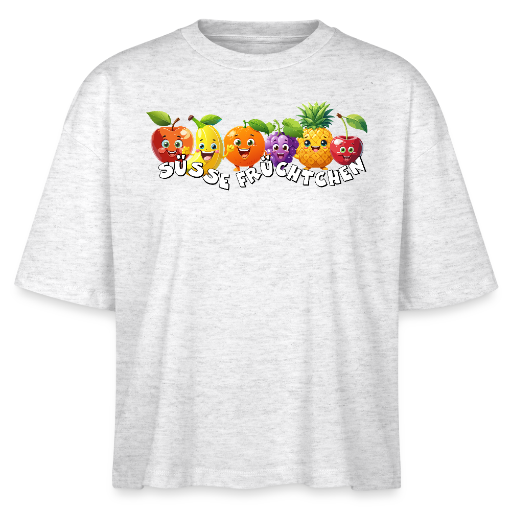 Frauen Boxy T-Shirt mit SÜSSE FRÜCHTCHEN PRINT - Weiß meliert