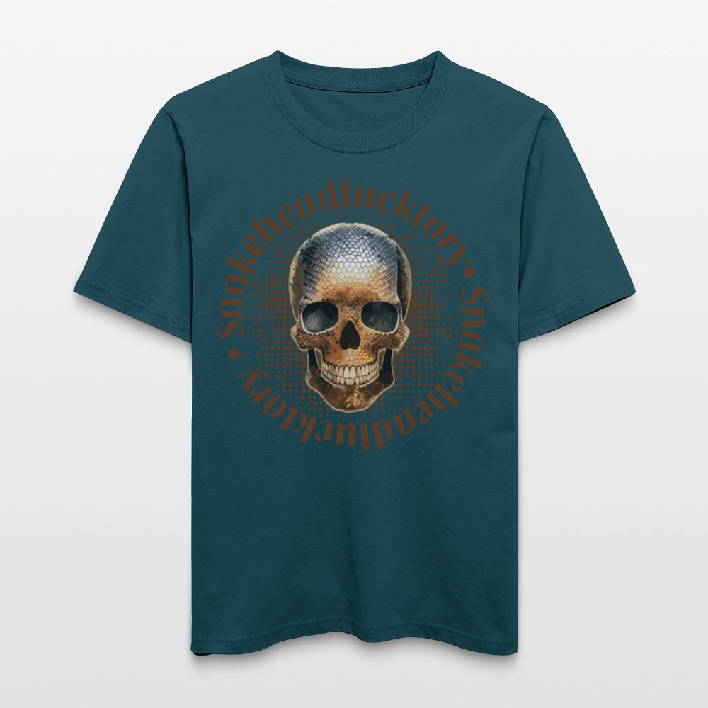 Relaxed Fit Unisex Bio-T-Shirt mit  SNAKEHEAD SKULL PRINT Vorderseite - Dunkles Petrol