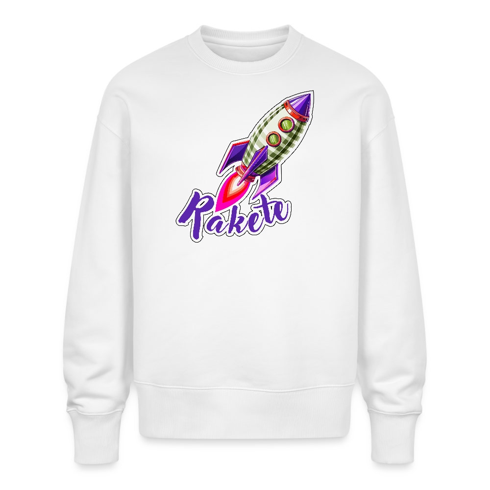 Unisex Oversize Pullover mit RAKETE PRINT - Weiß