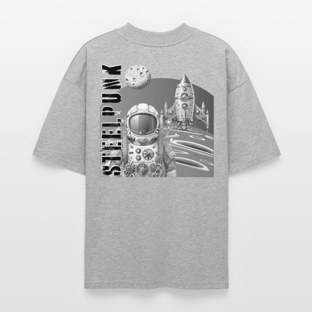 Oversized Unisex T-Shirt mit STEELPUNK PRINT Rückseite - Grau meliert