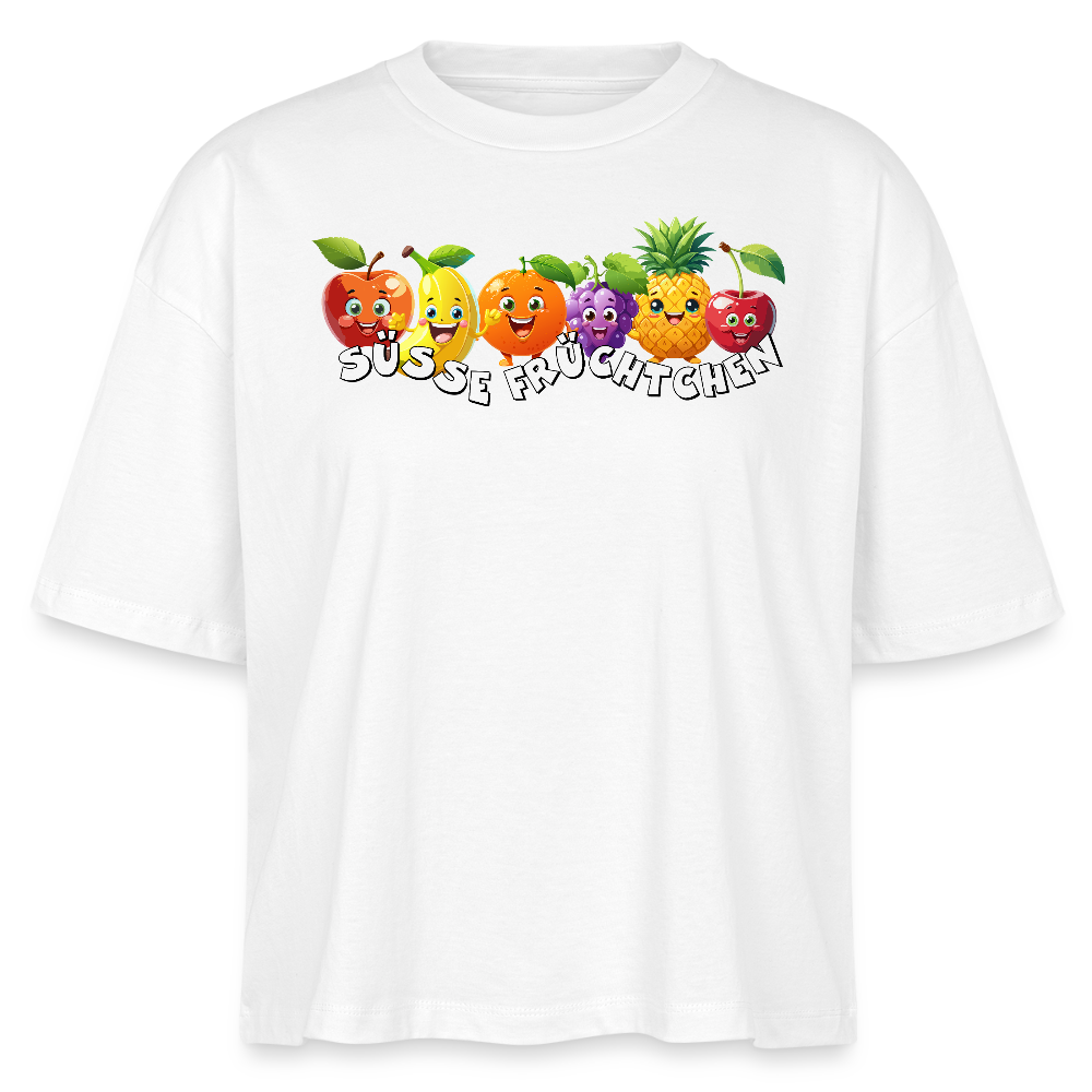 Frauen Boxy T-Shirt mit SÜSSE FRÜCHTCHEN PRINT - Weiß