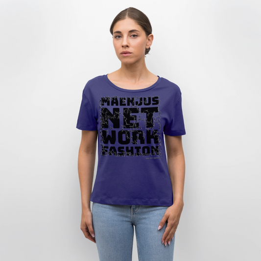 Relaxed Rundhals Frauen Bio-T-Shirt mit MAENJUS NETWORK FASHION PRINT - Dämmerung