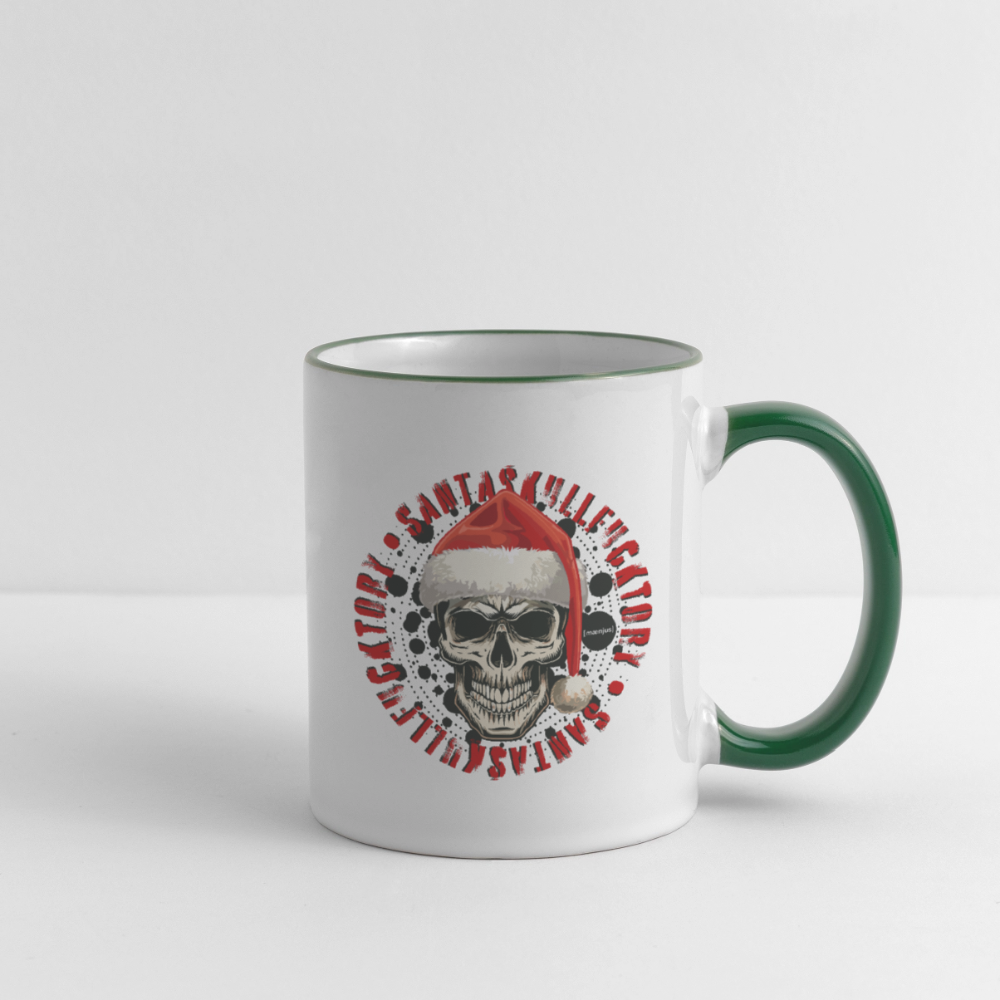 Tasse zweifarbig mit SANTASKULL FUCKTORY PRINT - Weiß/Dunkelgrün