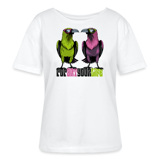 Frauen T-Shirt mit POPART YOUR LIFE PRINT - Weiß