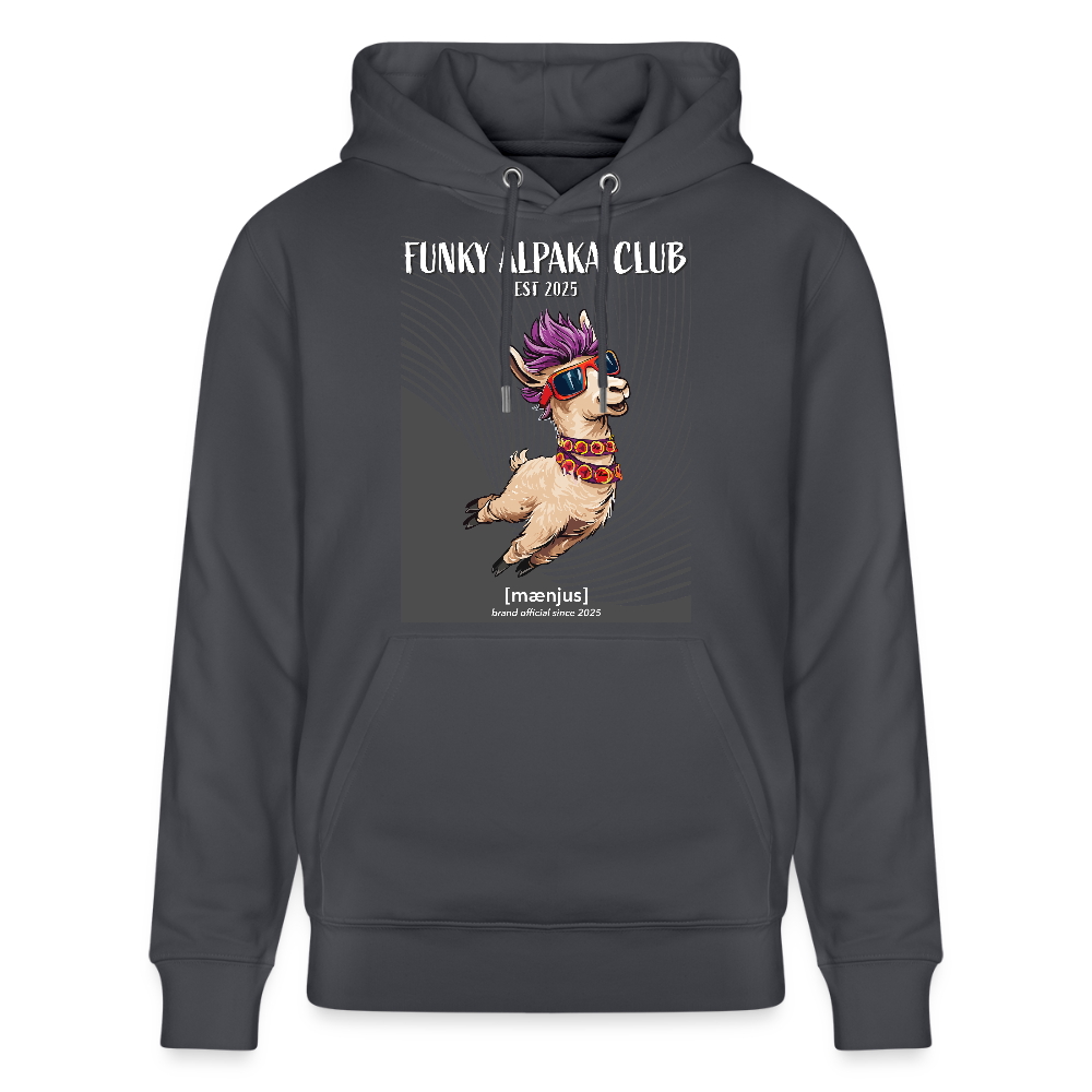 Unisex Bio-Hoodie mit FUNKY ALPAKA CLUB PRINT Vorderseite - Indigoblau