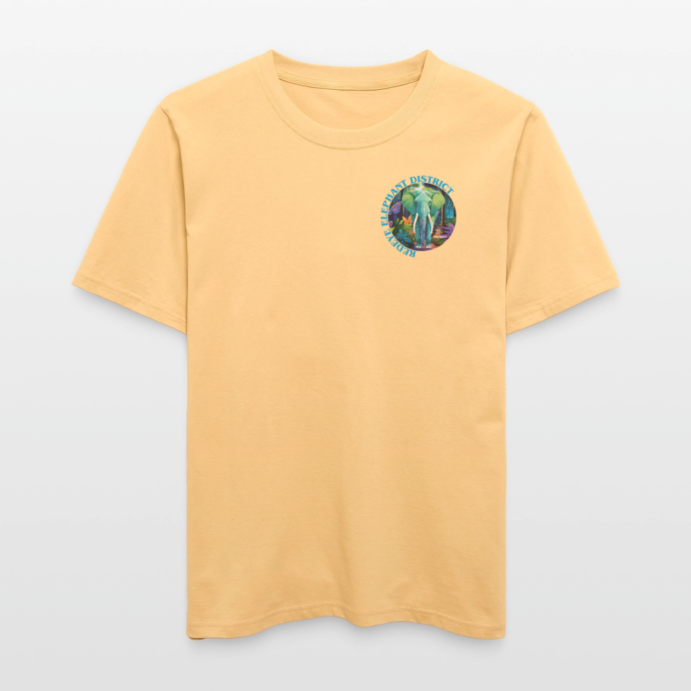 Relaxed Fit Unisex Bio-T-Shirt mit REDEYE ELEPHANT DISTRICT PRINT Vorder- und Rückseite - Hellgelb