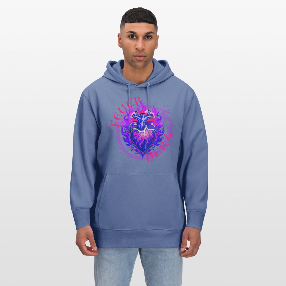 Unisex Bio-Hoodie mit FEUERHERZ LILA PRINT - Blau