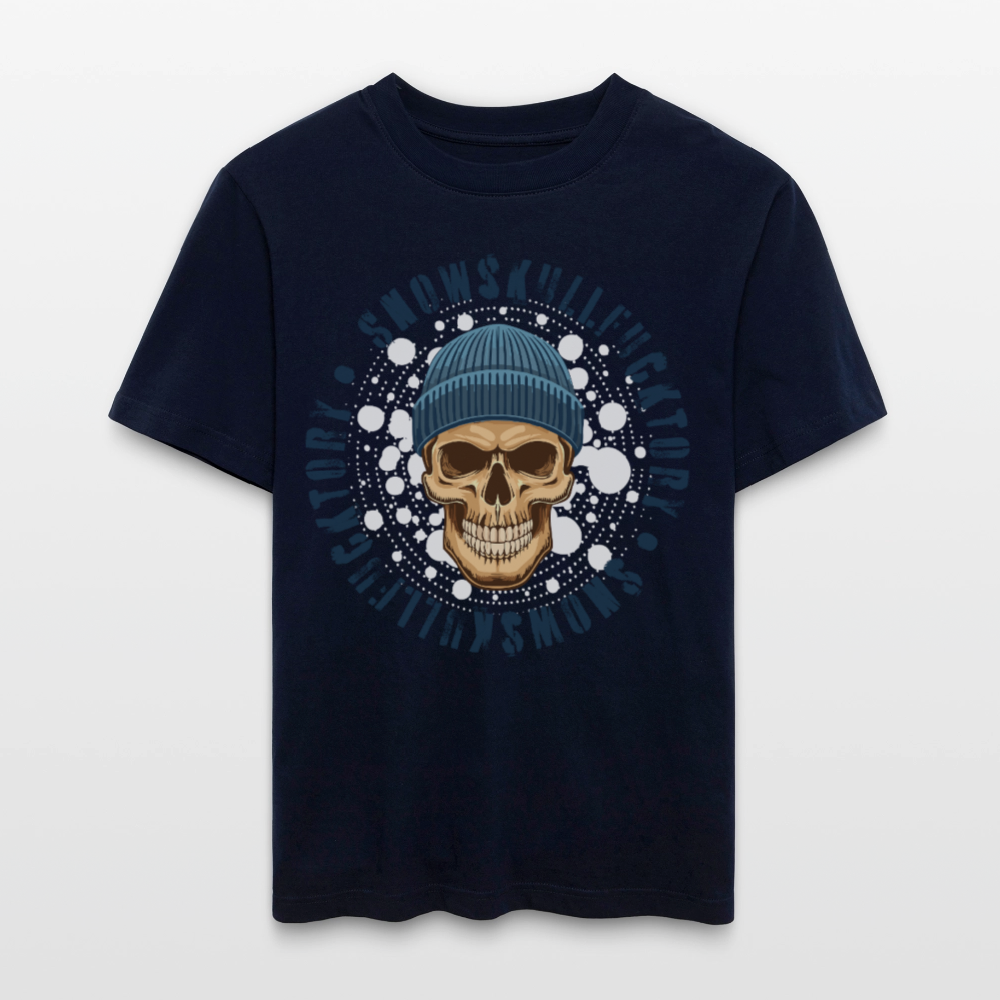 Relaxed Fit Unisex Bio-T-Shirt mit SNOWSKULL FUCKTORY PRINT Vorderseite - Navy