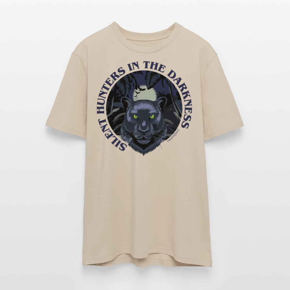 Unisex Bio-T-Shirt mit SILENT HUNTER IN THE DARKNESS PRINT Vorderseite - Beige