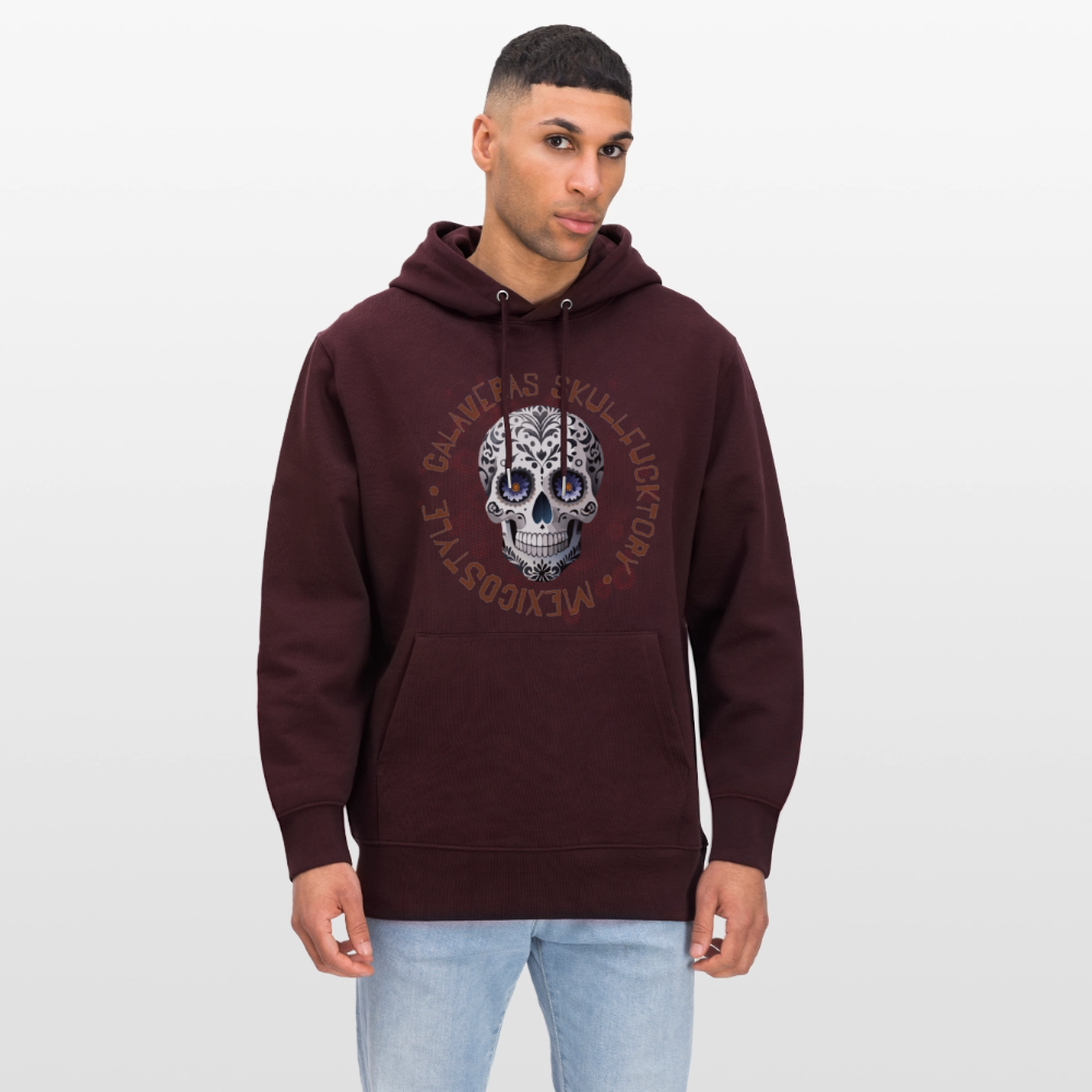 Unisex Hoodie mit CALAVERAS SKULL PRINT Vorderseite - Maroon