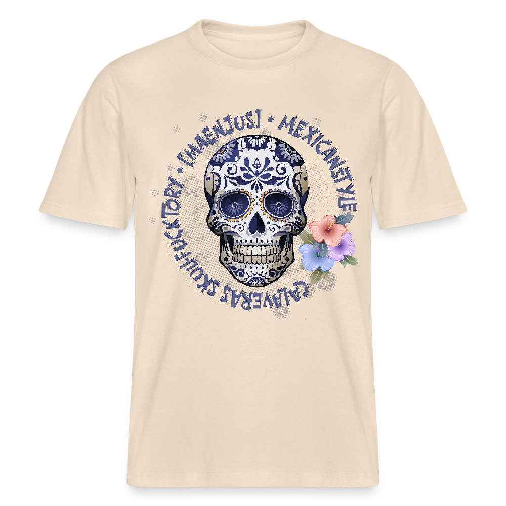 Relaxed Fit Unisex Bio-T-Shirt mit MAENJUS MEXICANSTYLE PRINT Vorderseite - Weißgrau
