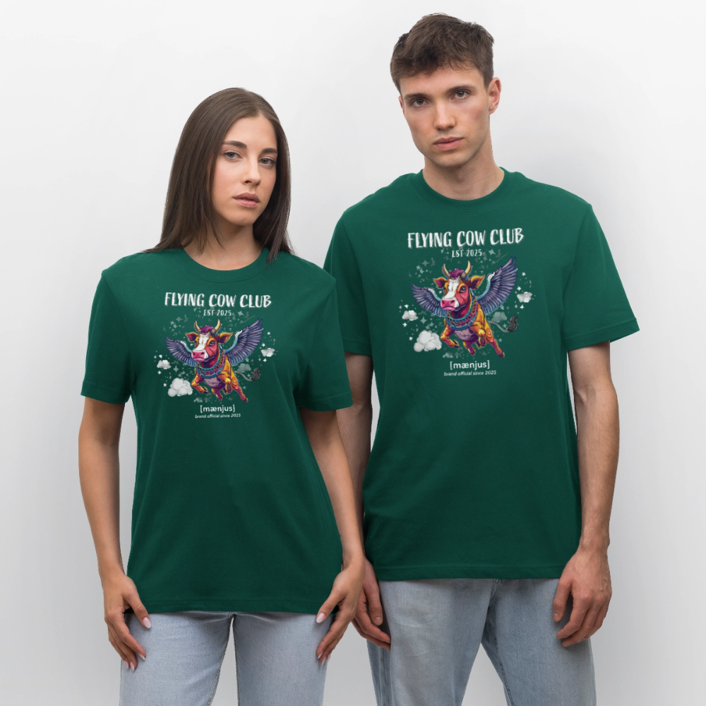 Unisex Bio-T-Shirt mit FLYING COW CLUB PRINT Vorderseite - Forest