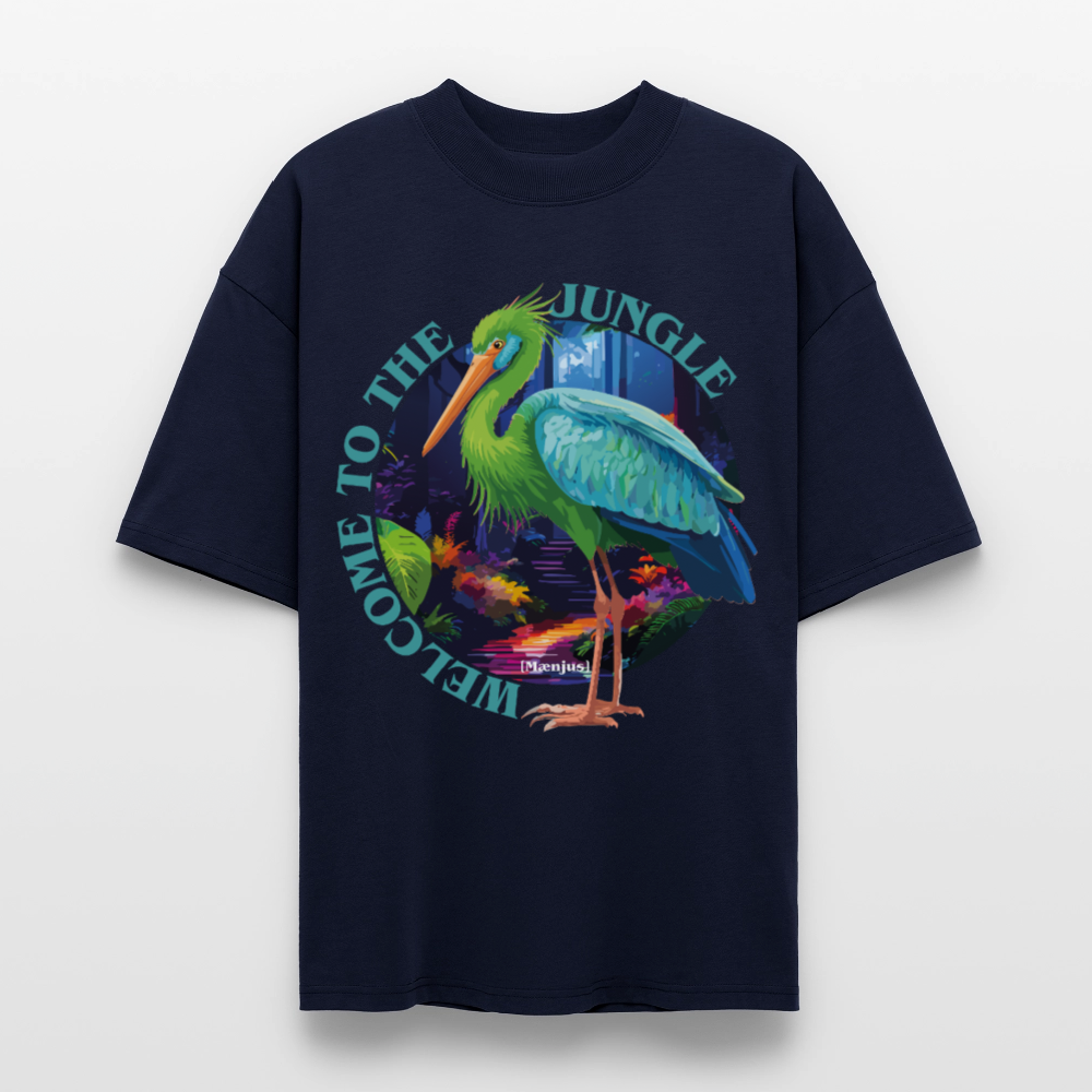 Oversized Unisex T-Shirt mit WELCOME TO THE JUNGLE PRINT - Navy