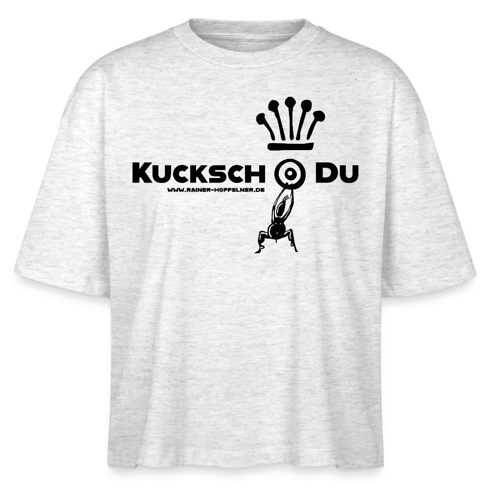 Frauen Boxy Bio-T-Shirt mit KUCKSCH DU PRINT - Weiß meliert