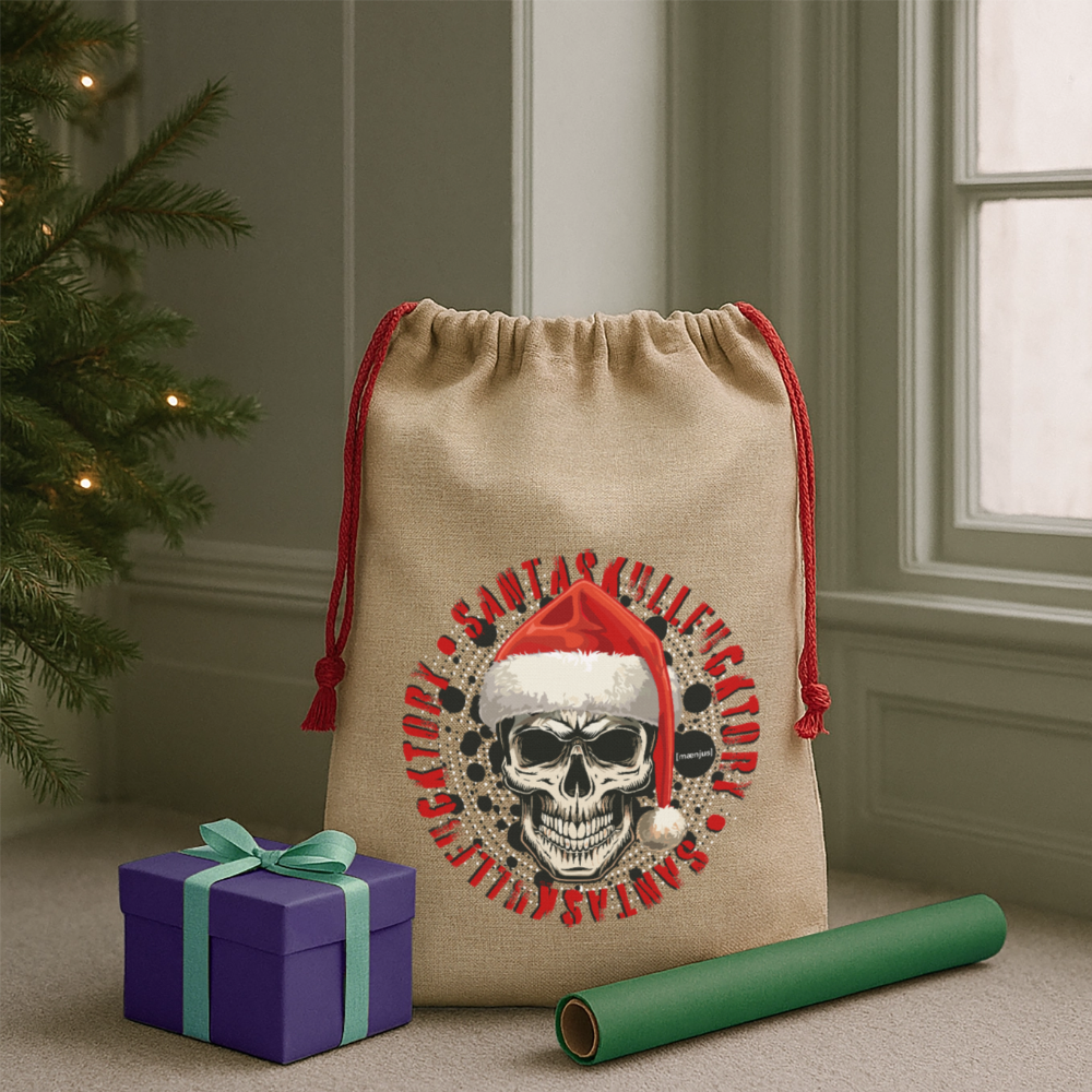 Jute Weihnachtssack mit SANTASKULL FUCKTORY PRINT - Beige