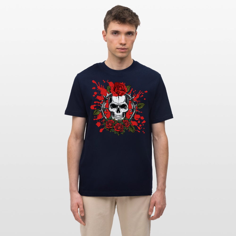 Relaxed Fit Unisex Bio-T-Shirt mit  ROSEN SKULL PRINT Vorderseite - Navy