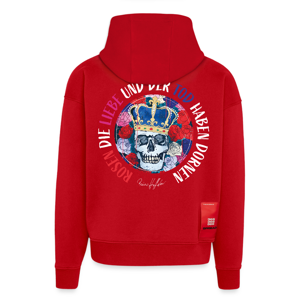 Heavyweight Oversized Organic Hoodie mit ROSEN DIE LIEBE UN DER TOD HABEN DORNEN PRINT - Rot