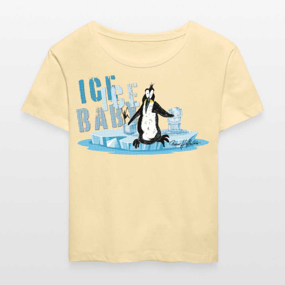 Relaxed Rundhals Frauen Bio-T-Shirt mit ICE ICE BABY PINGUIN PRINT - Creme