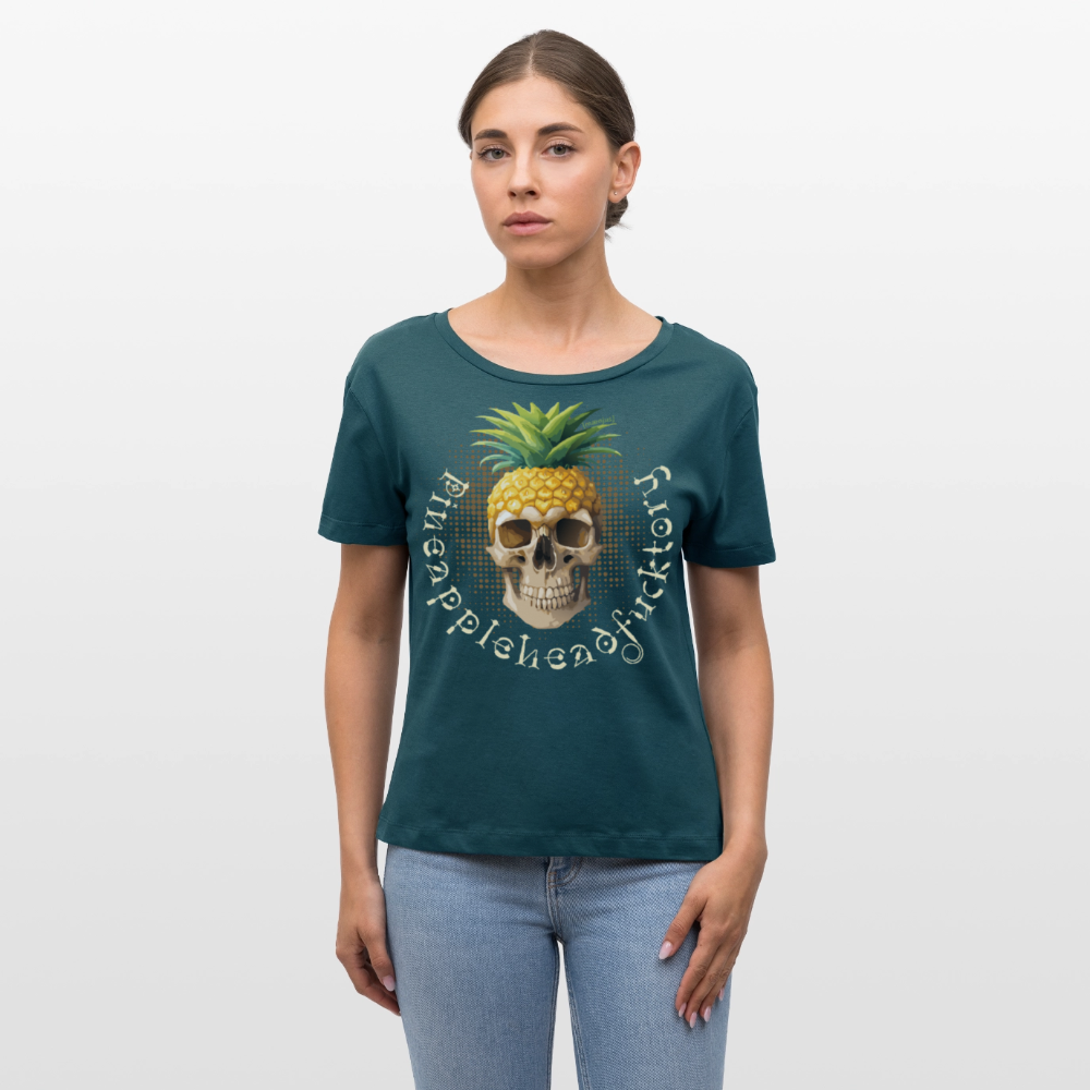 Frauen T-Shirt mit PINEAPPLE SKULL PRINT - Dunkles Petrol