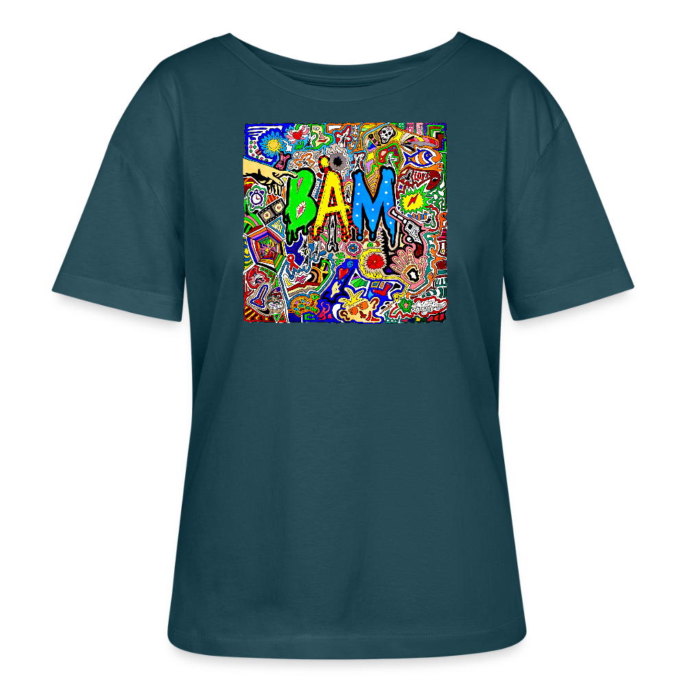 Relaxed Rundhals Frauen Bio-T-Shirt mit BÄM PRINT - Dunkles Petrol