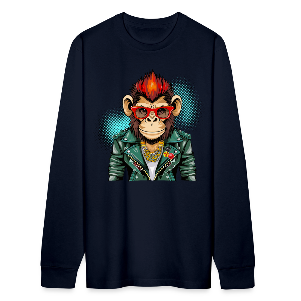 Unisex Bio-Langarmshirt mit MONKEY PRINT - Navy