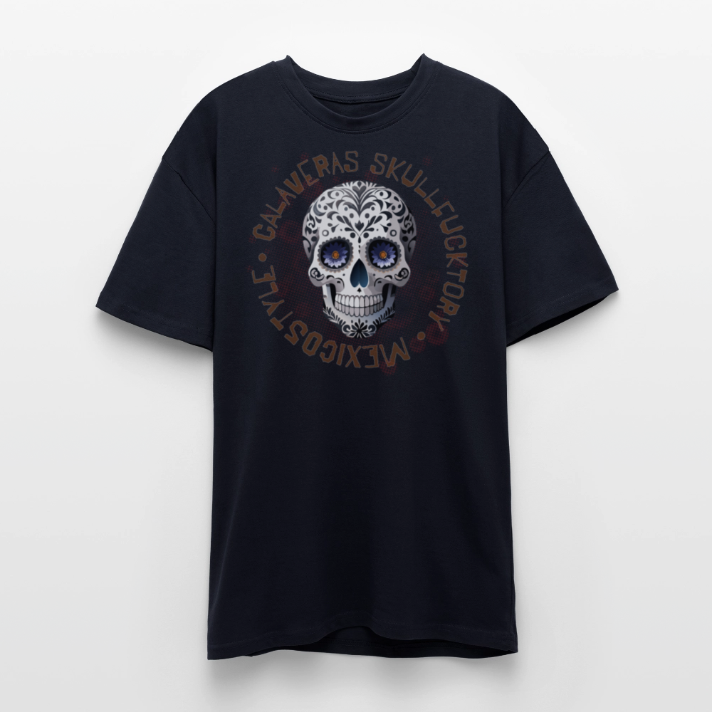 Heavy Oversize T-Shirt mit CALAVERAS SKULL PRINT Vorderseite - French Navy